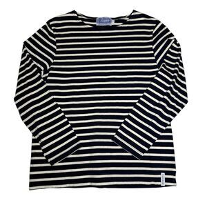 Breton Shirt Co Womens Navy Blue White Striped Long Tee Size XL Coastal Nautical